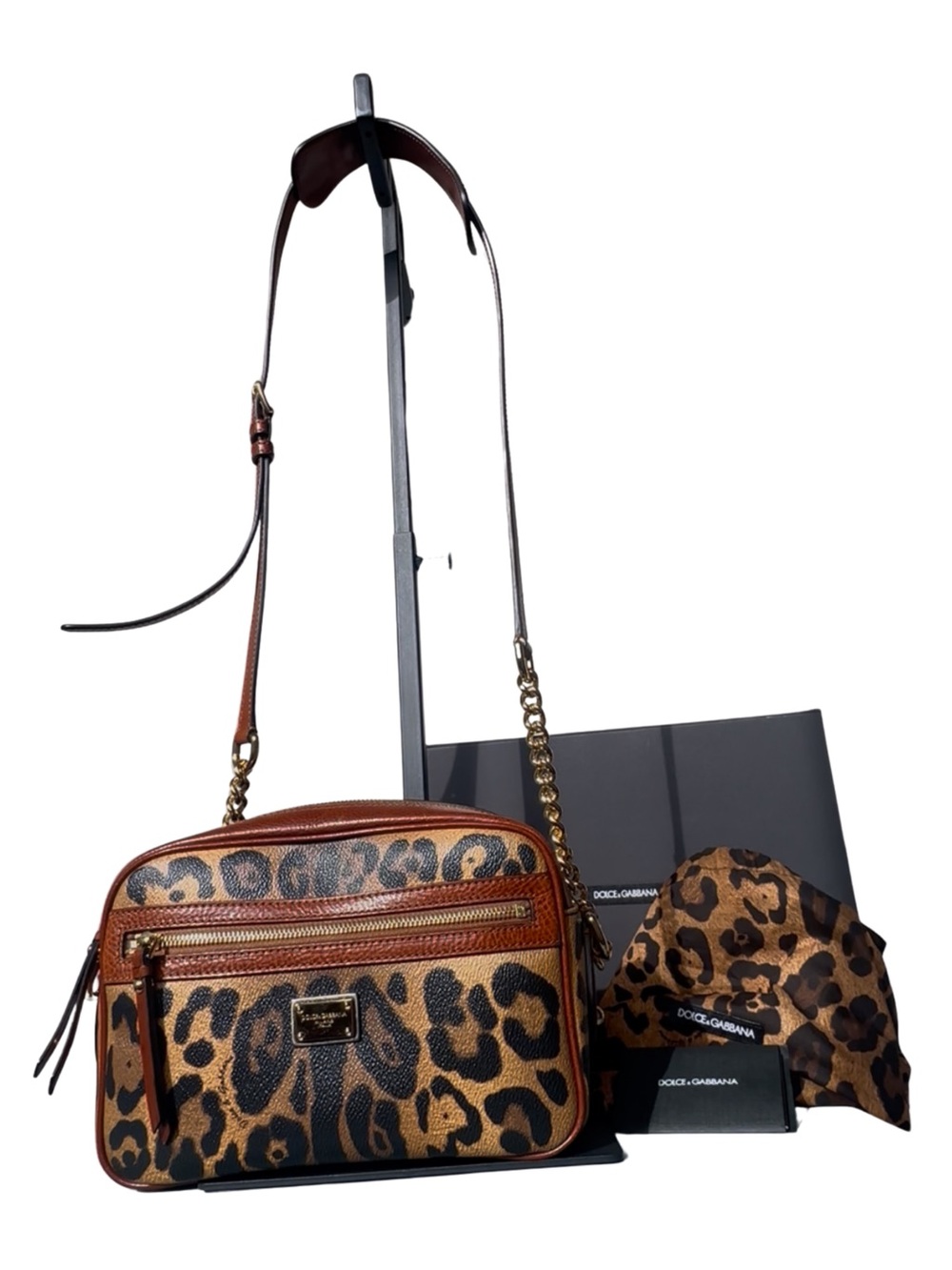 Dolce & Gabbana Brown Leopard Print Crossbody Bag